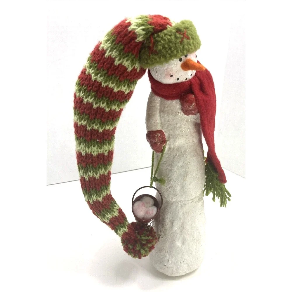 Rare Snowman With Long Knit Hat‎ Quirky Unique Whimsical Figurine 11.5